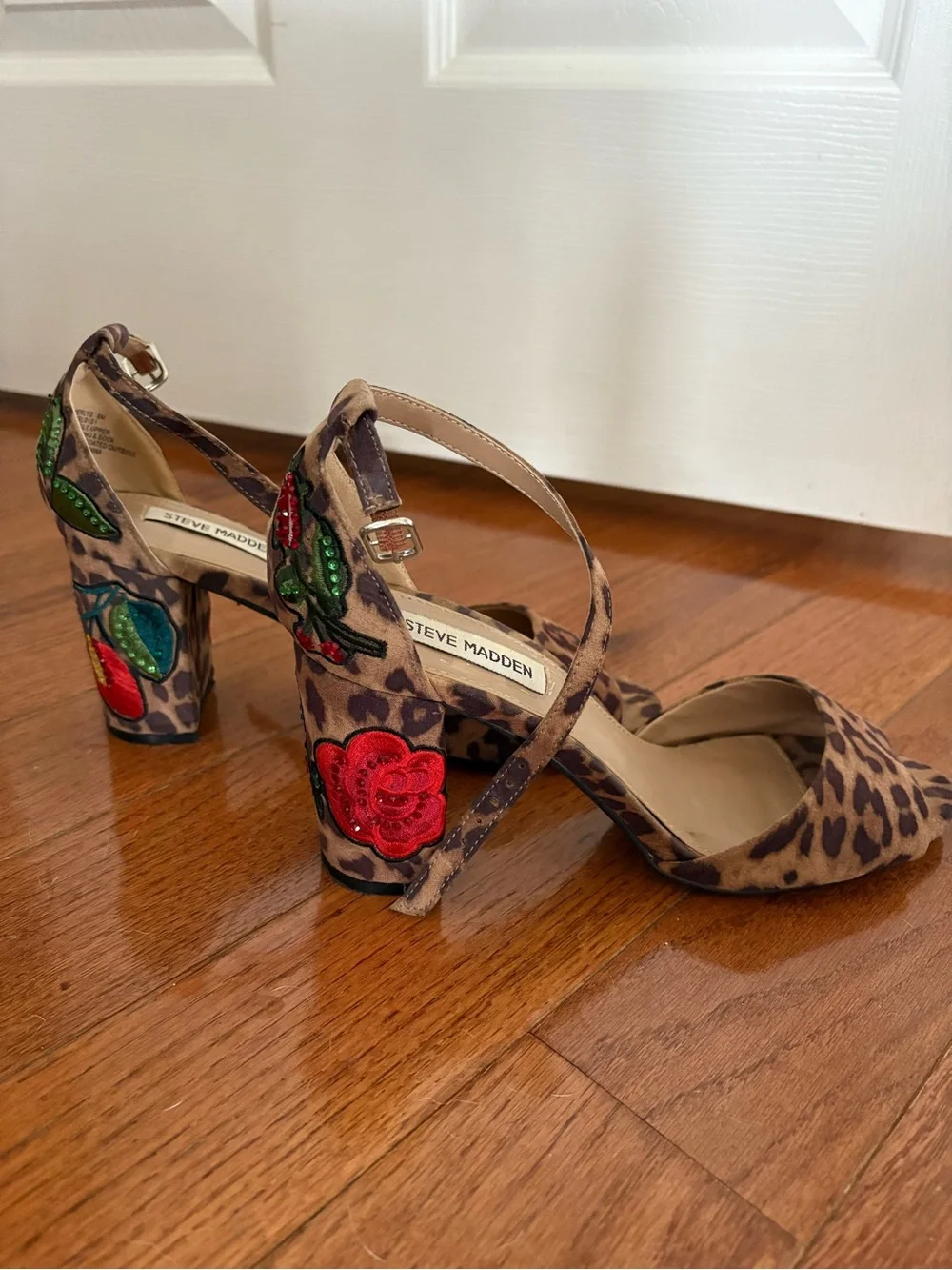 Steve Madden Leopard Print Ankle-Strap Block Heel Sandals - Brown